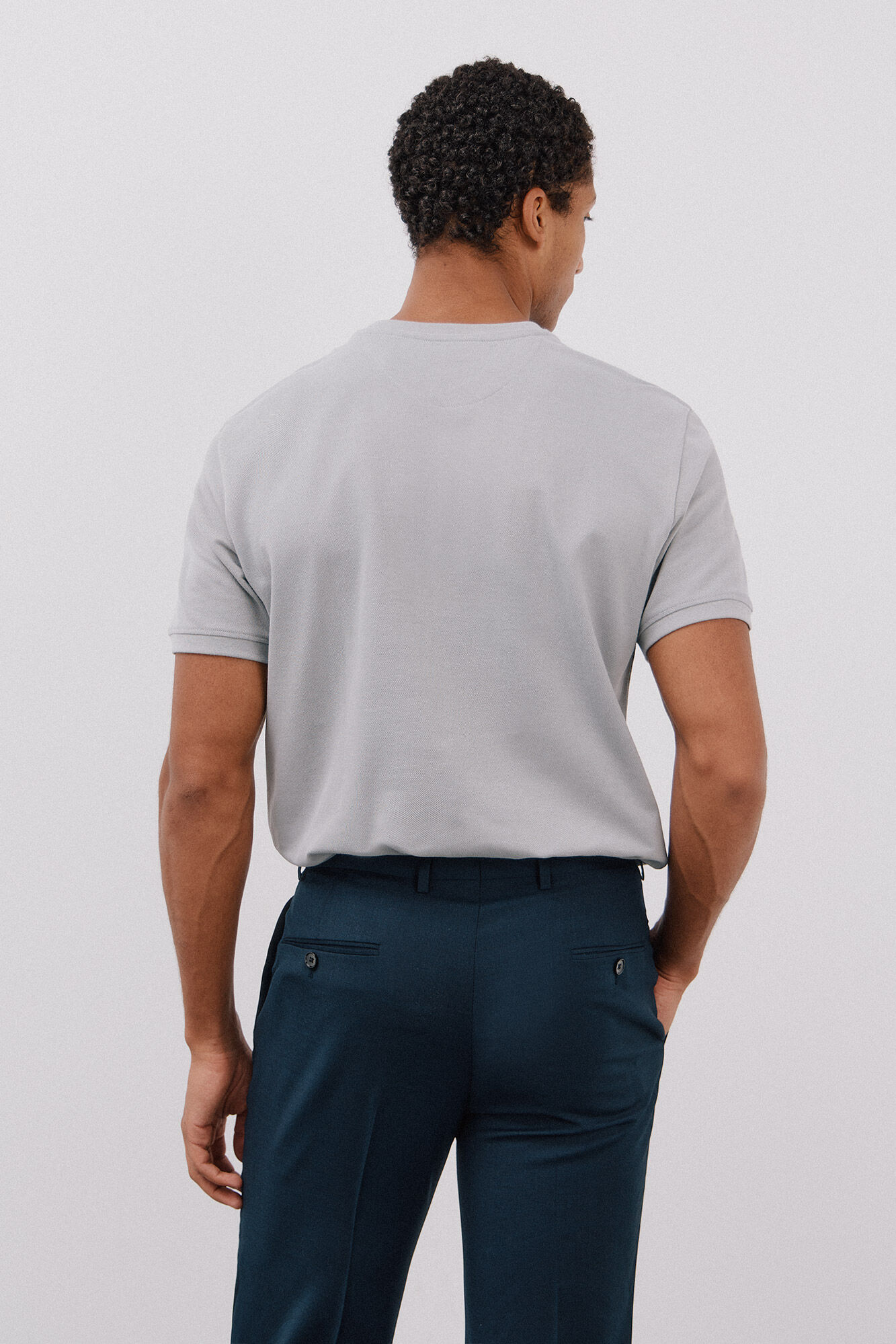 Cortefiel Playera b&aacute;sica piqu&eacute; Gris