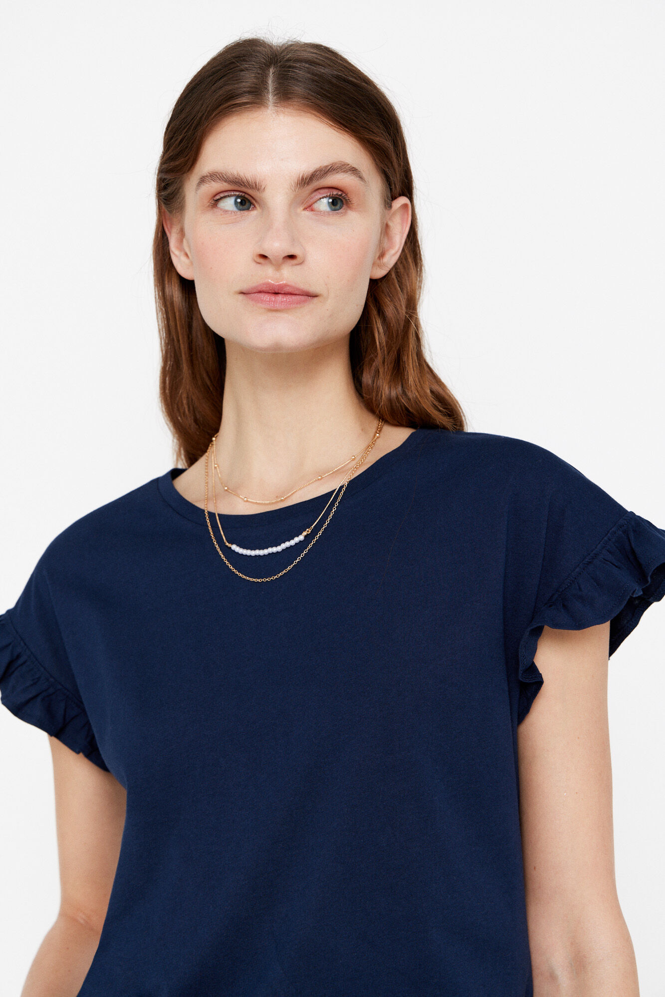 Cortefiel Camiseta b&aacute;sica volantes Azul marino
