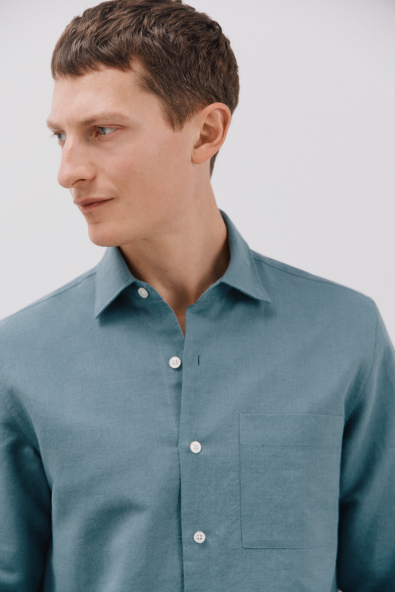 Cortefiel Camisa lino algod&oacute;n liso Azul