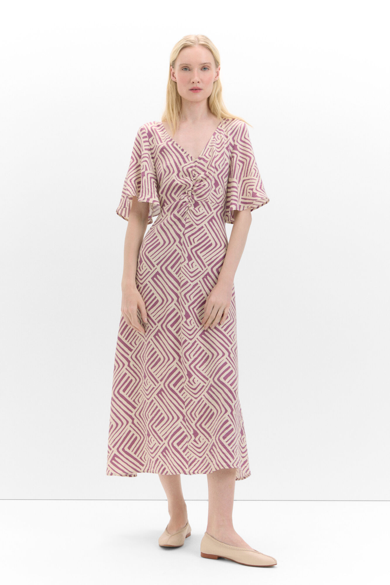 Cortefiel Vestido estampado detalle frunce