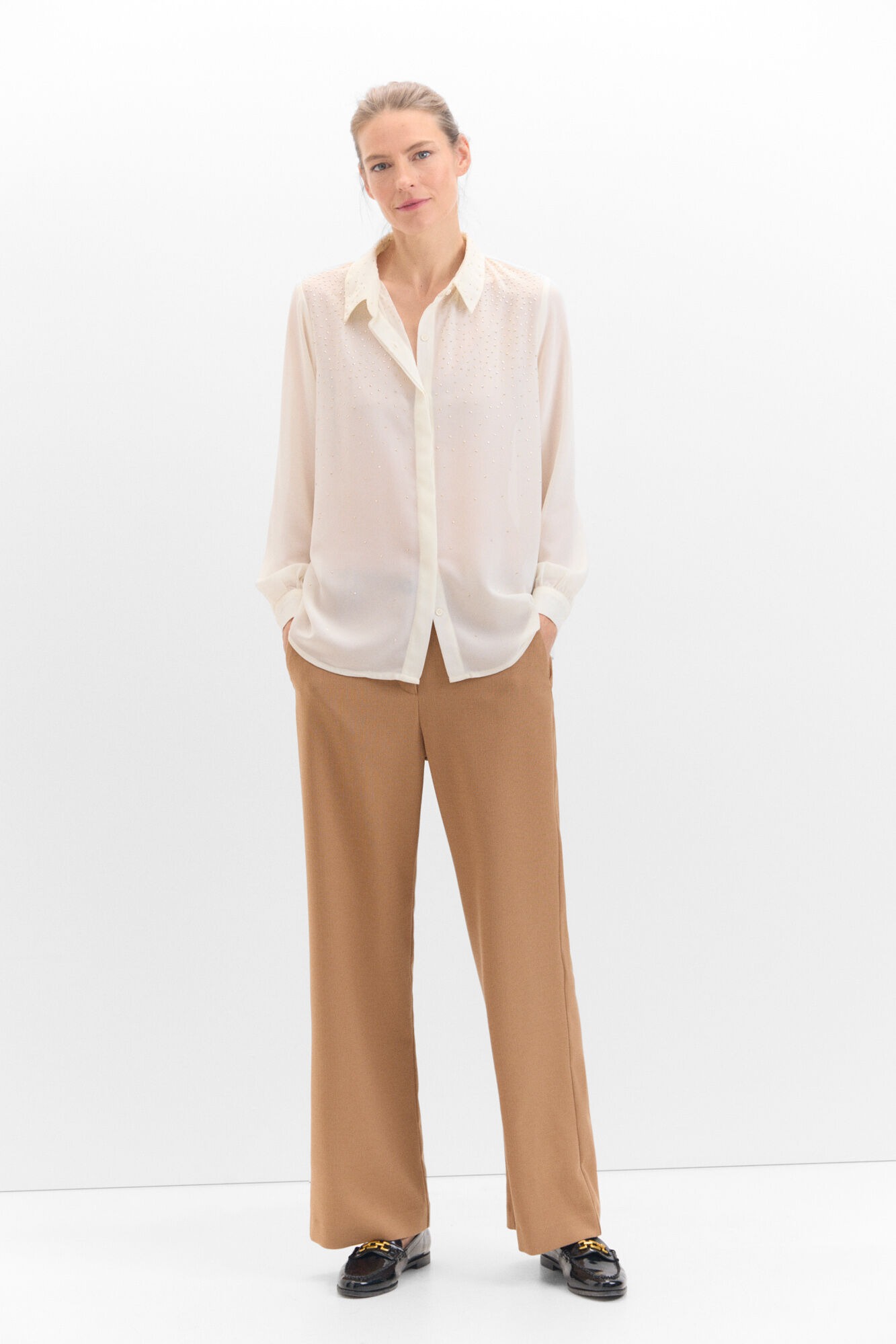 Cortefiel Camisa detalle strass Blanco