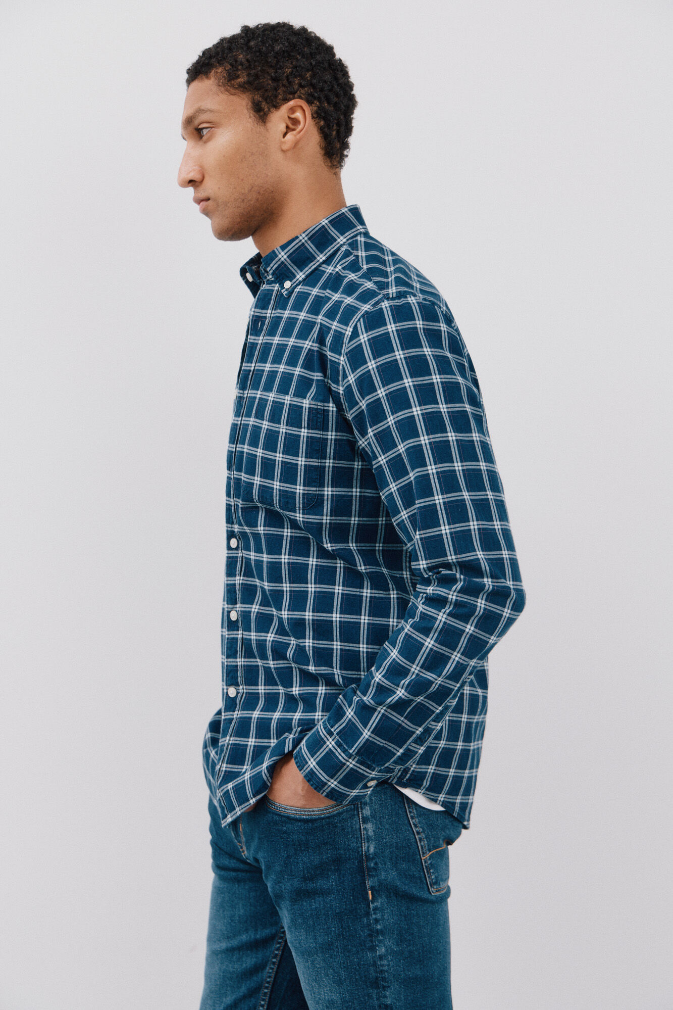 Cortefiel Camisa denim cuadros