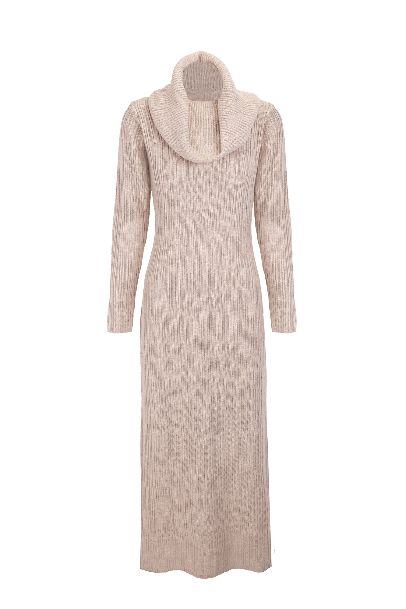 Slowlove Vestido de punto con cuello amplio Beige