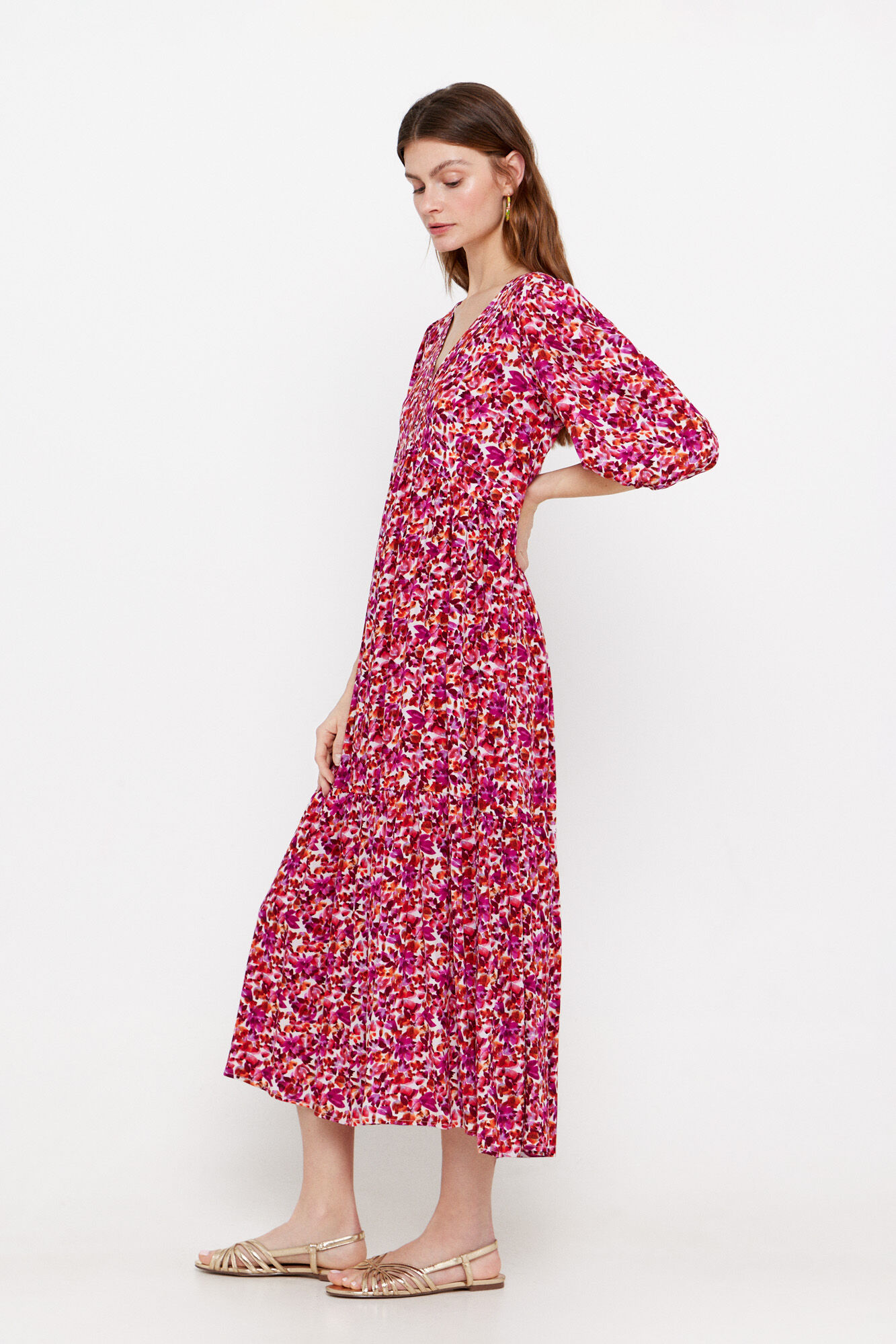 Cortefiel Vestido midi estampado Multicolor