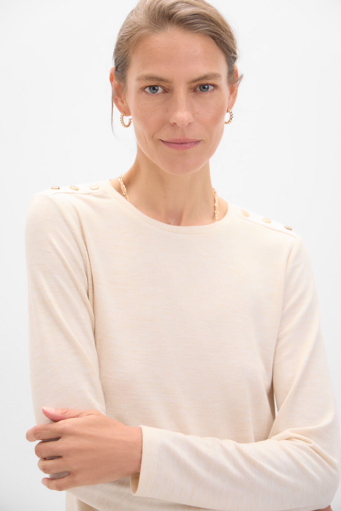 Cortefiel Camiseta manga larga con botones Beige