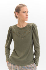 Cortefiel Camiseta con studs Kaki