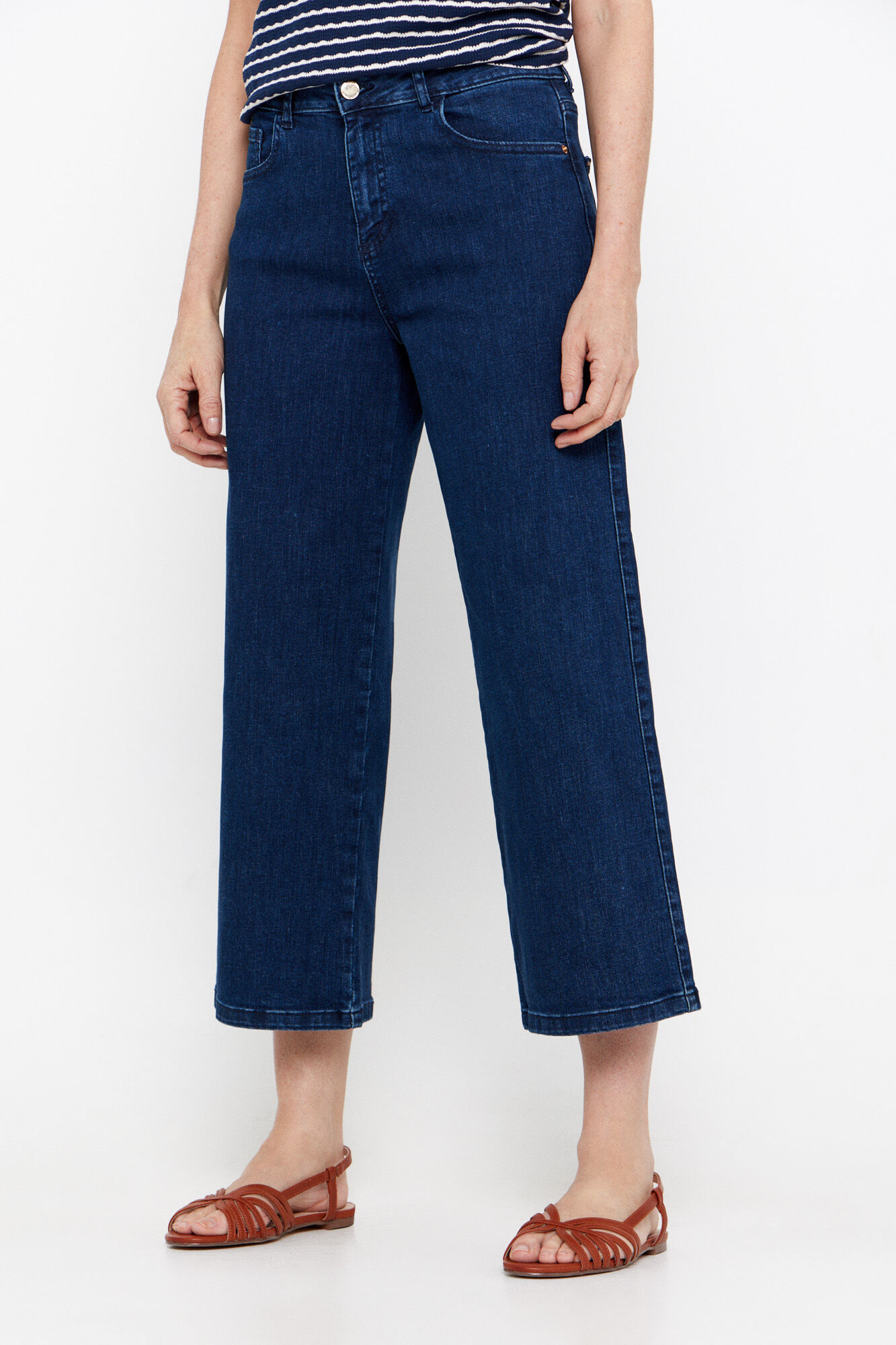 Cortefiel pantal&oacute;n denim fit palazzo crop Azul