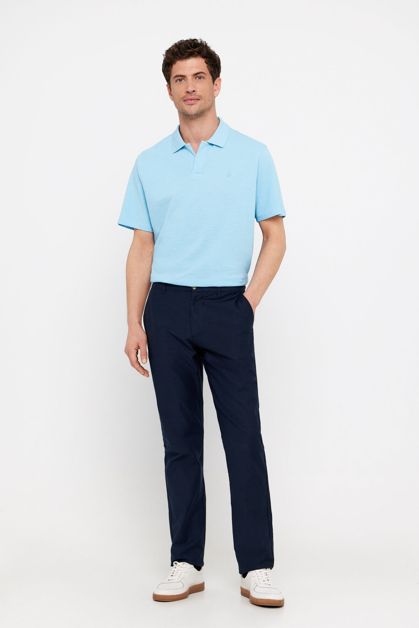 Cortefiel Polo piqu&eacute; slub con cuello abierto Azul