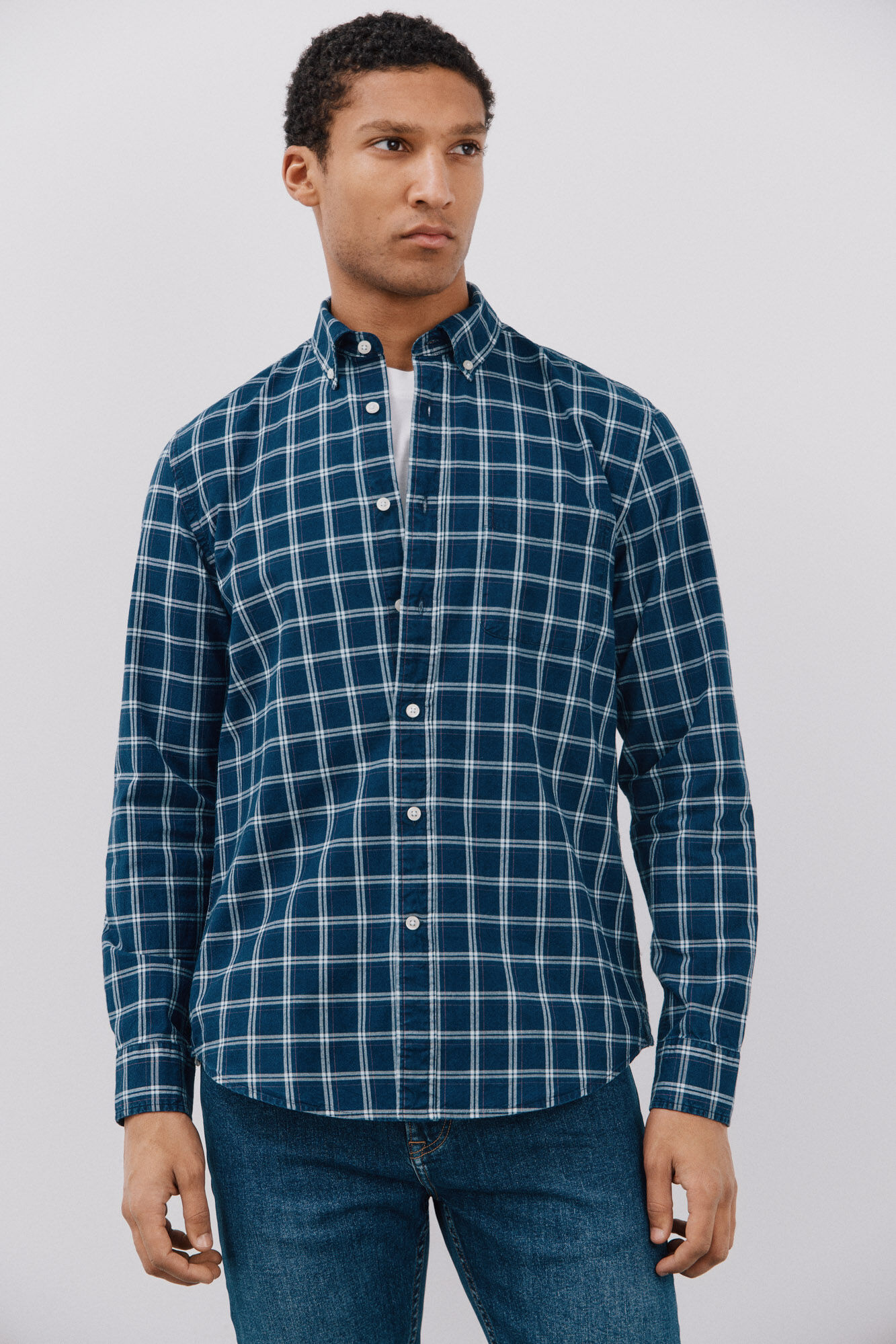 Cortefiel Camisa denim cuadros