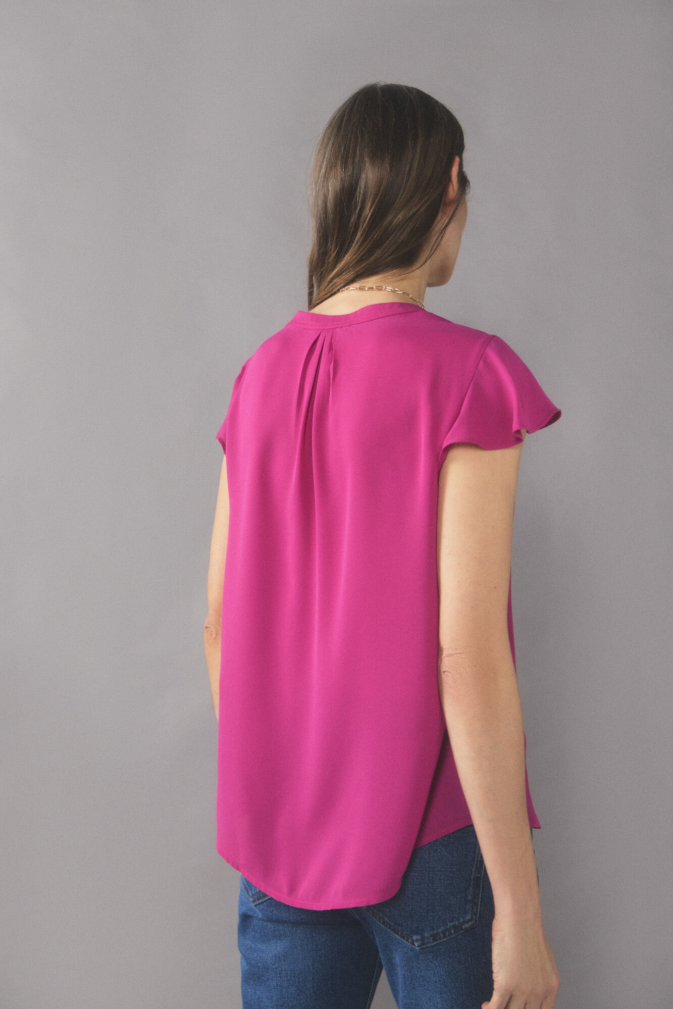 Cortefiel Blusa fluida escote pico Morado