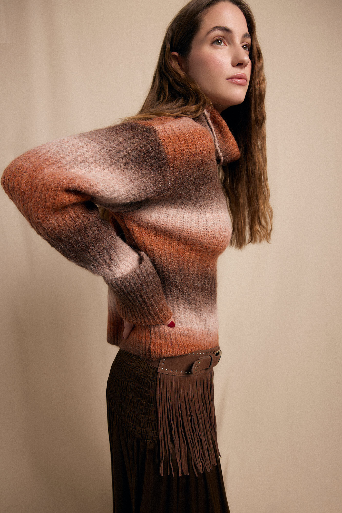 Slowlove Su&eacute;ter de cuello vuelto Estampado beige