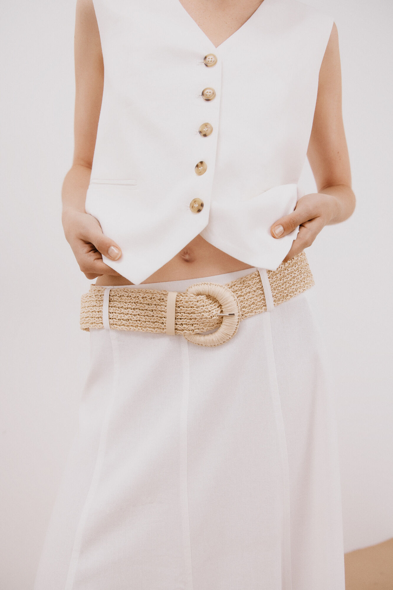 Cortefiel Falda midi capa Blanco