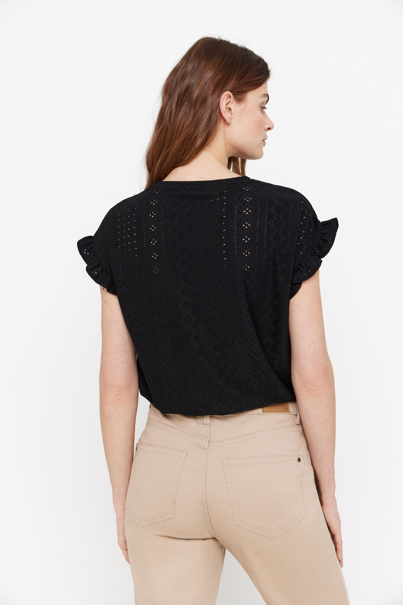 Cortefiel Camiseta de punto calado Negro