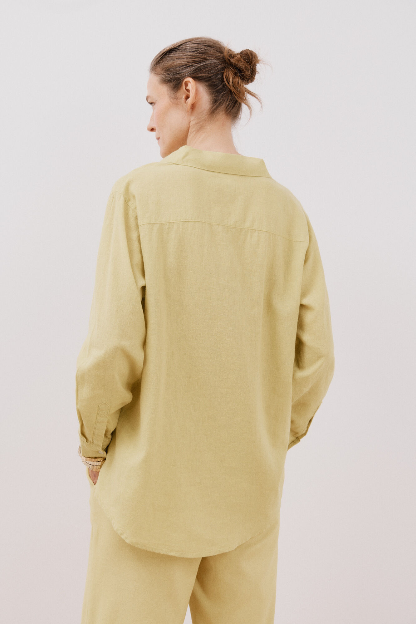 Cortefiel Camisa manga larga con lino Amarillo