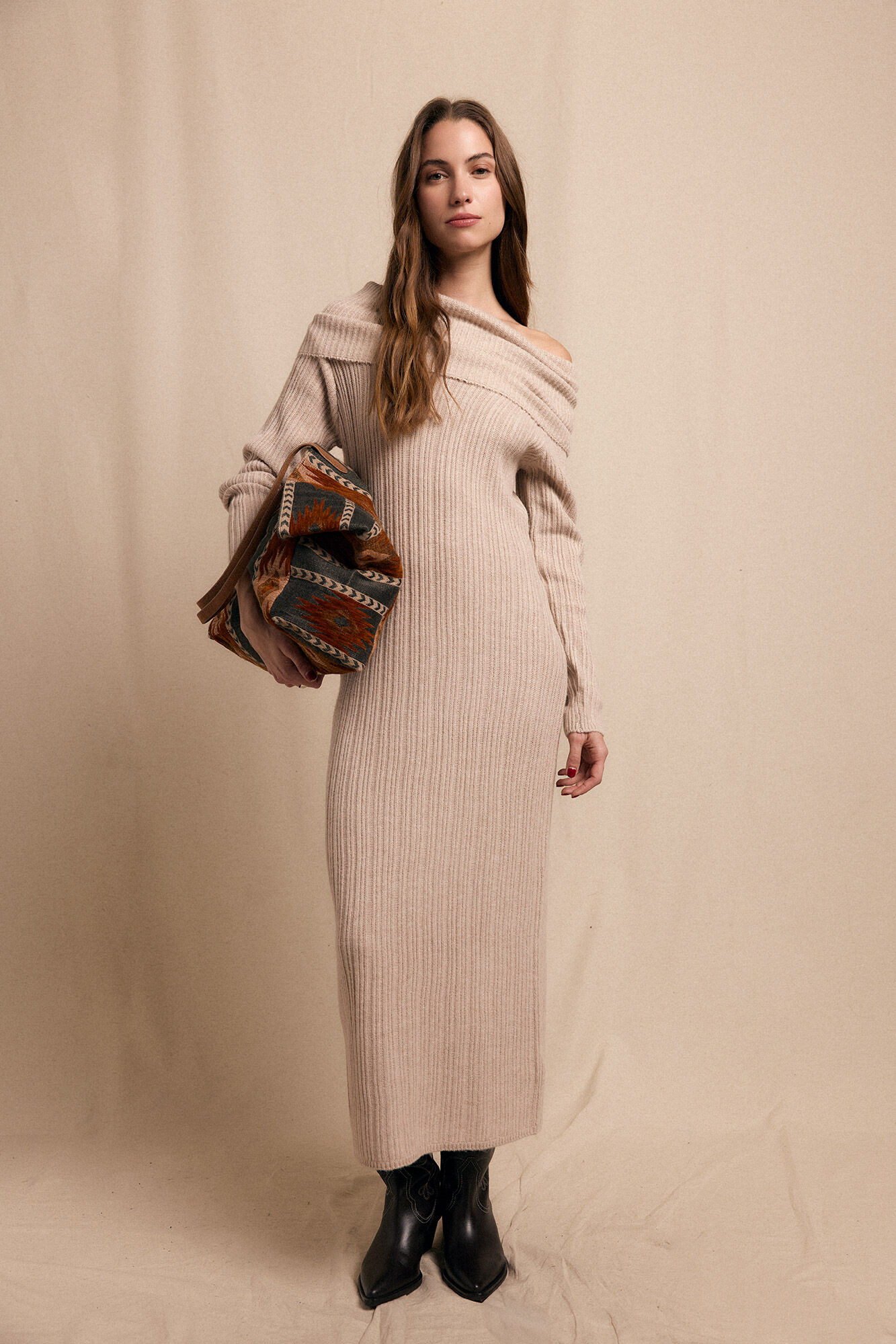 Slowlove Vestido de punto con cuello amplio