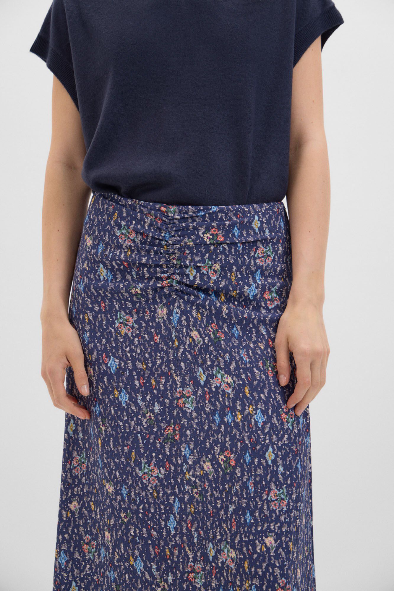 Cortefiel Falda estampada fruncido Estampado azul