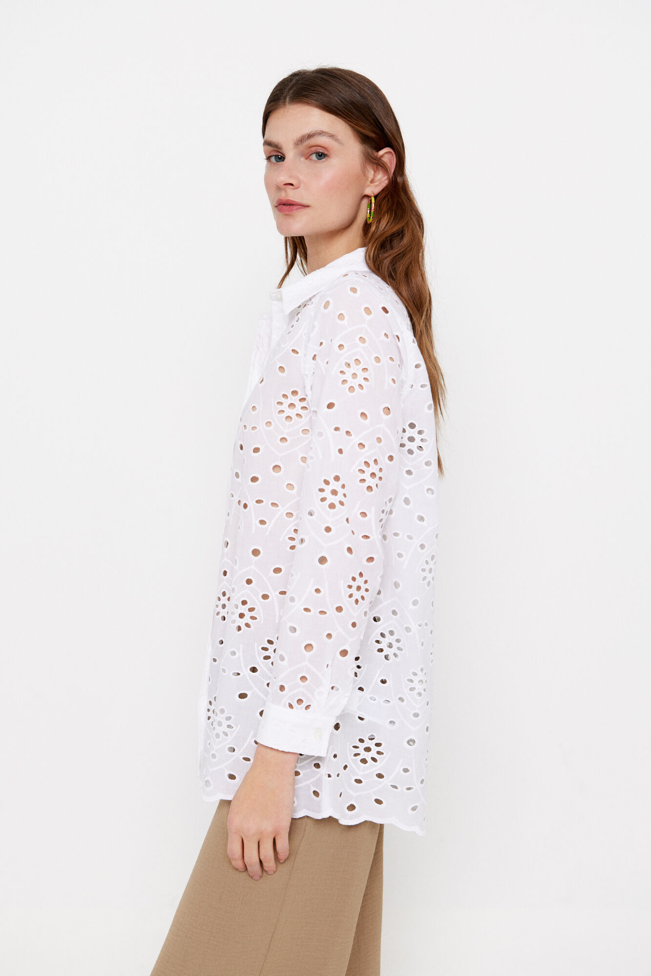 Cortefiel Camisa algod&oacute;n bordado Blanco
