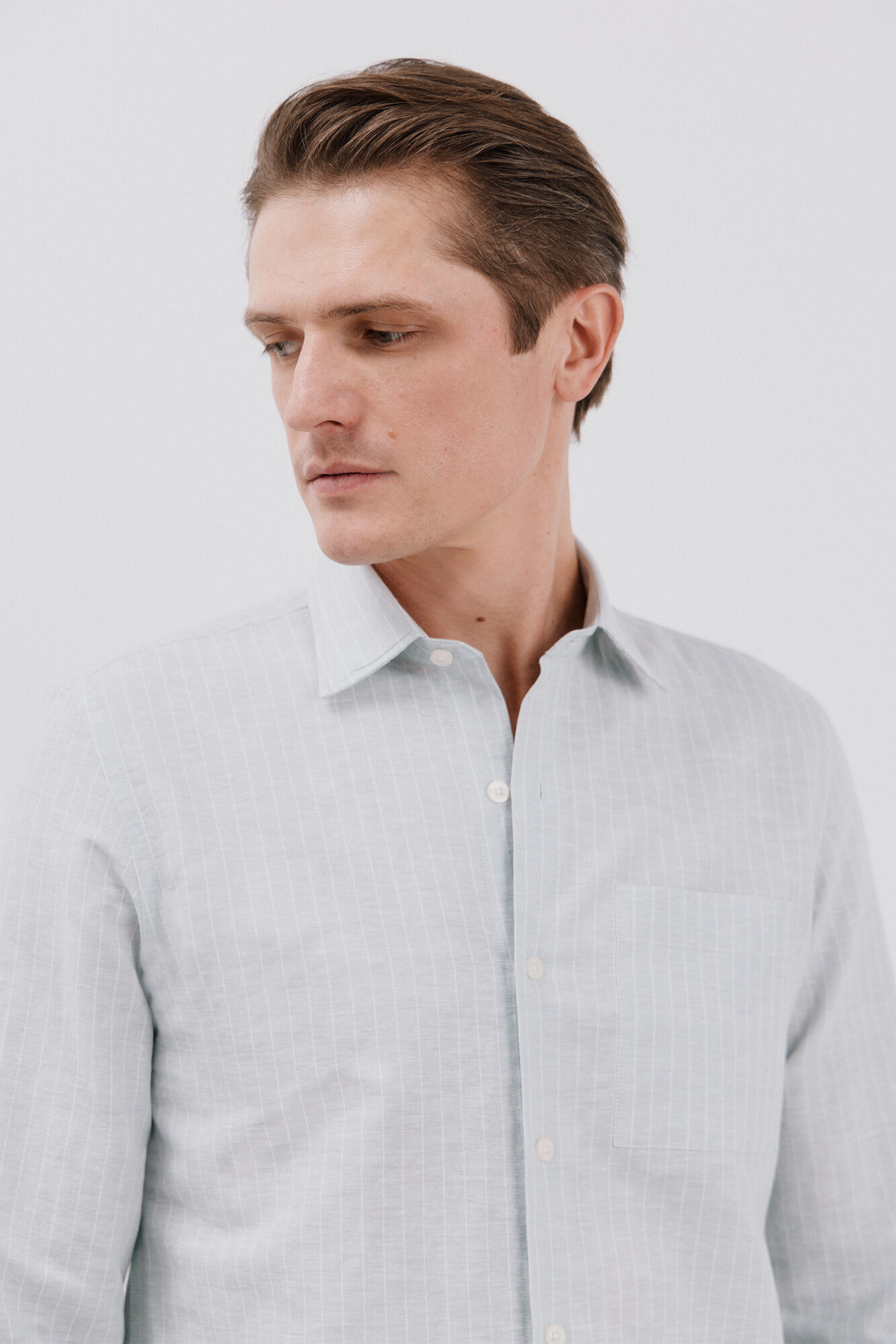 Cortefiel Camisa lino algod&oacute;n rayas Azul