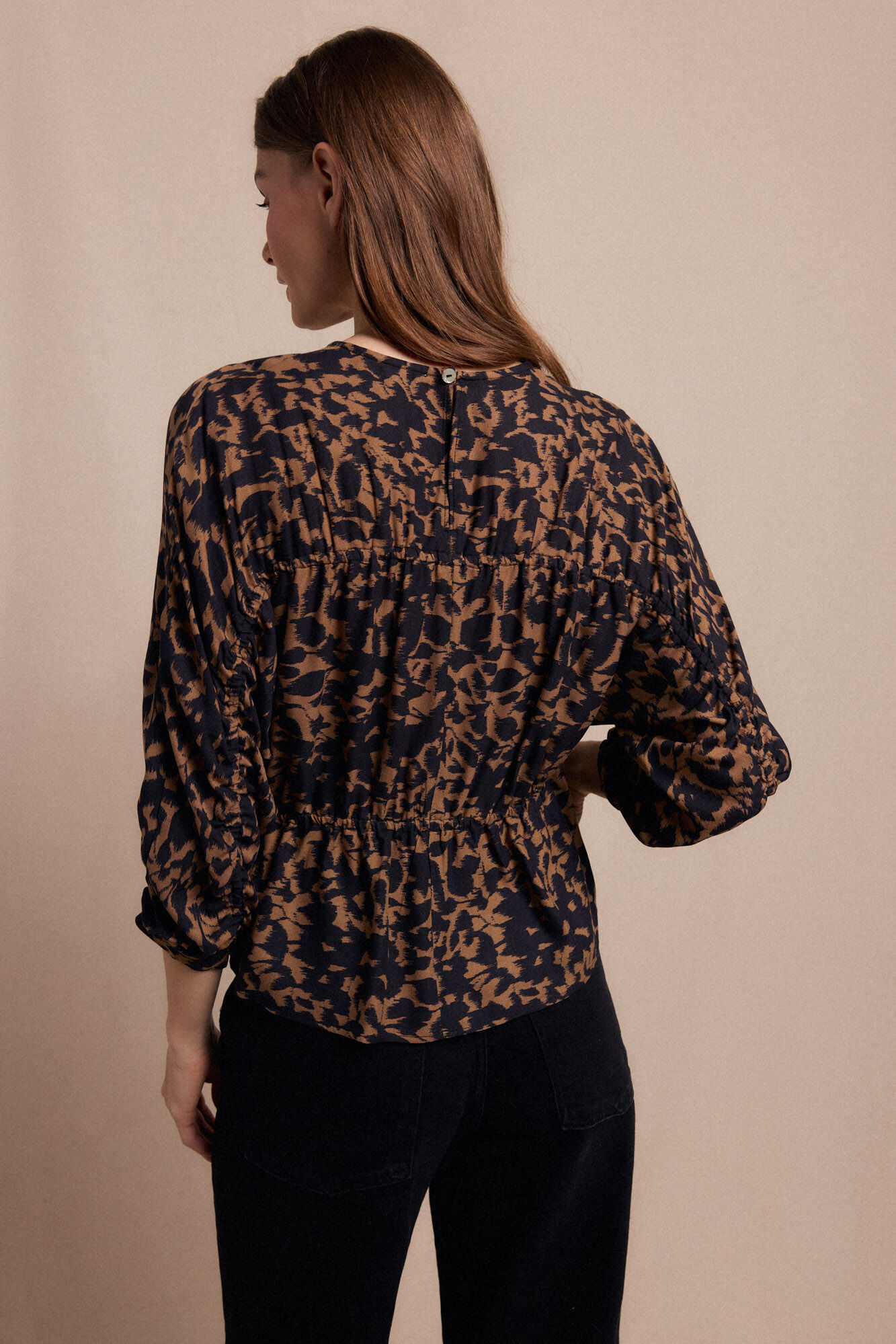 Slowlove Blusa fruncida estampada Negro