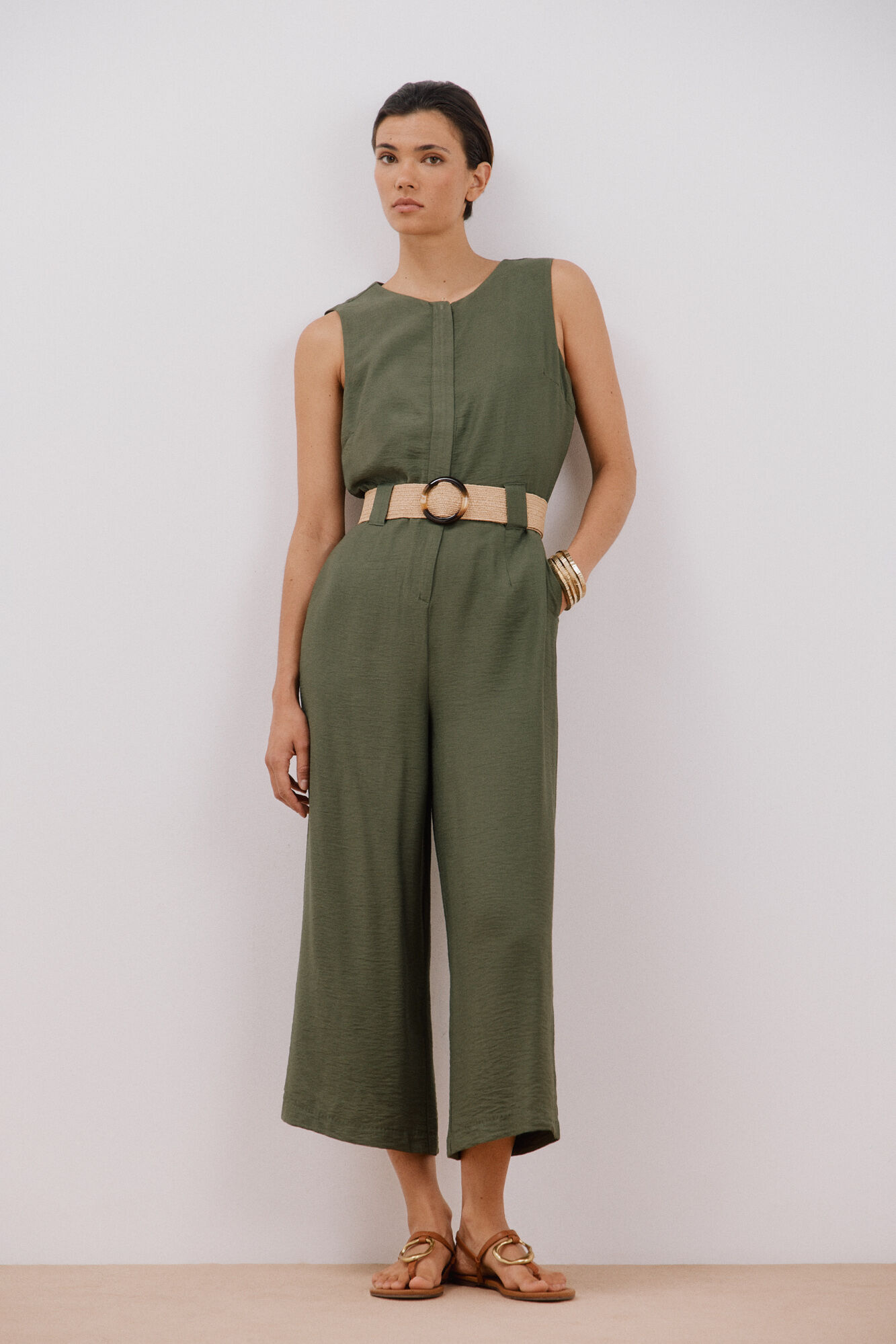 Cortefiel Jumpsuit con cintur&oacute;n a contraste