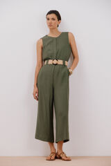 Cortefiel Jumpsuit con cintur&oacute;n a contraste Kaki