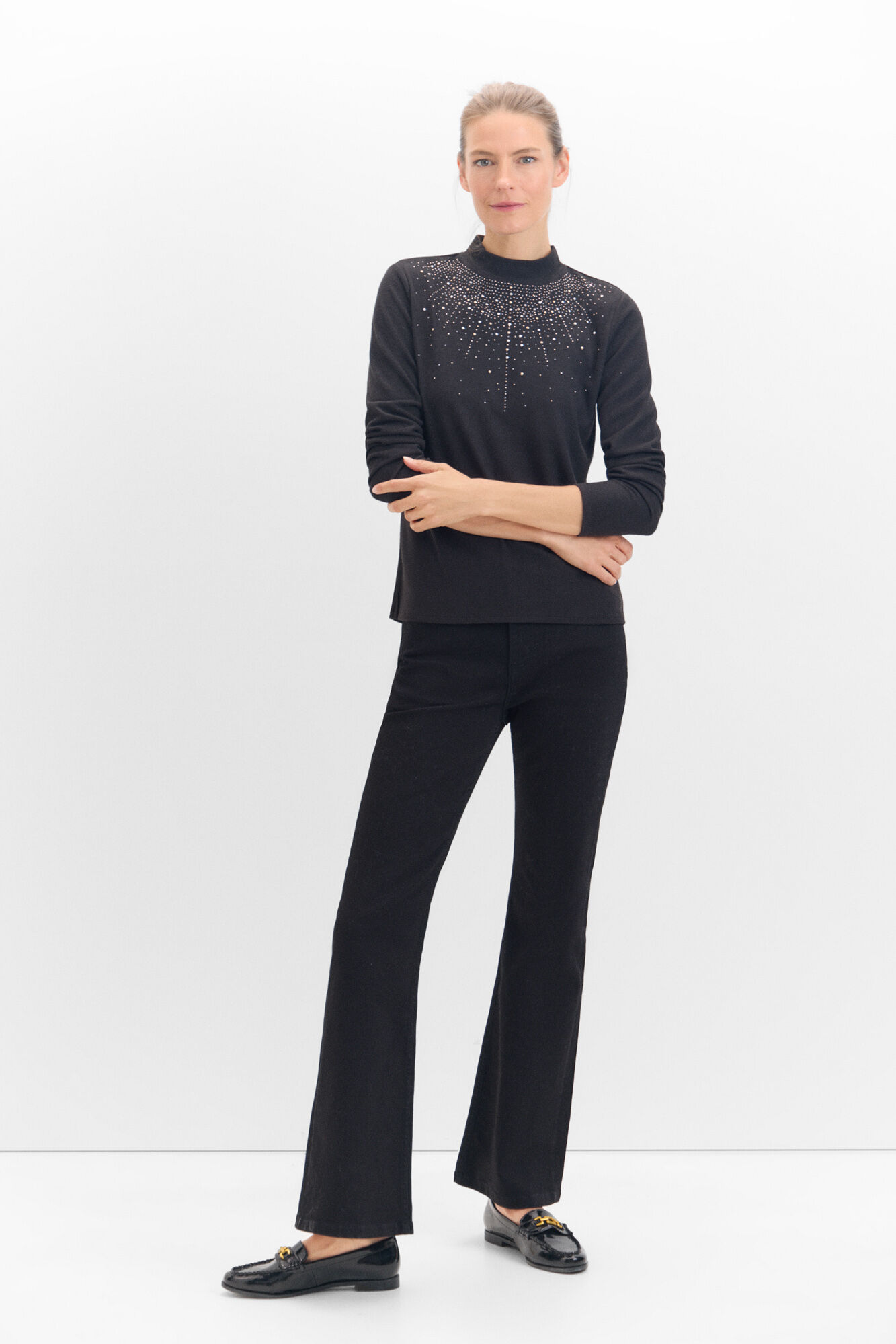 Cortefiel Camiseta tacto suave strass Negro
