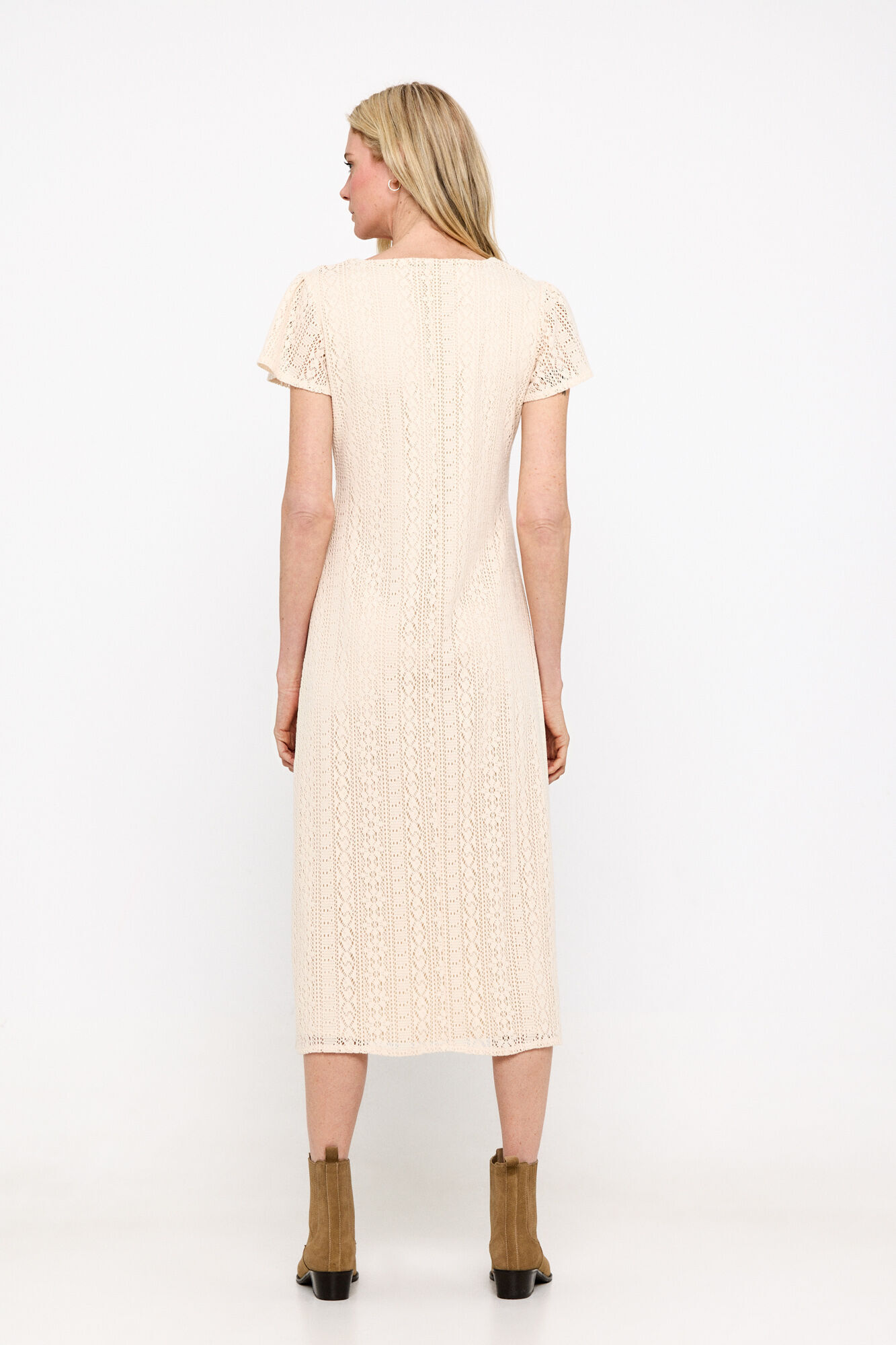 Cortefiel Vestido efecto encaje Marfil