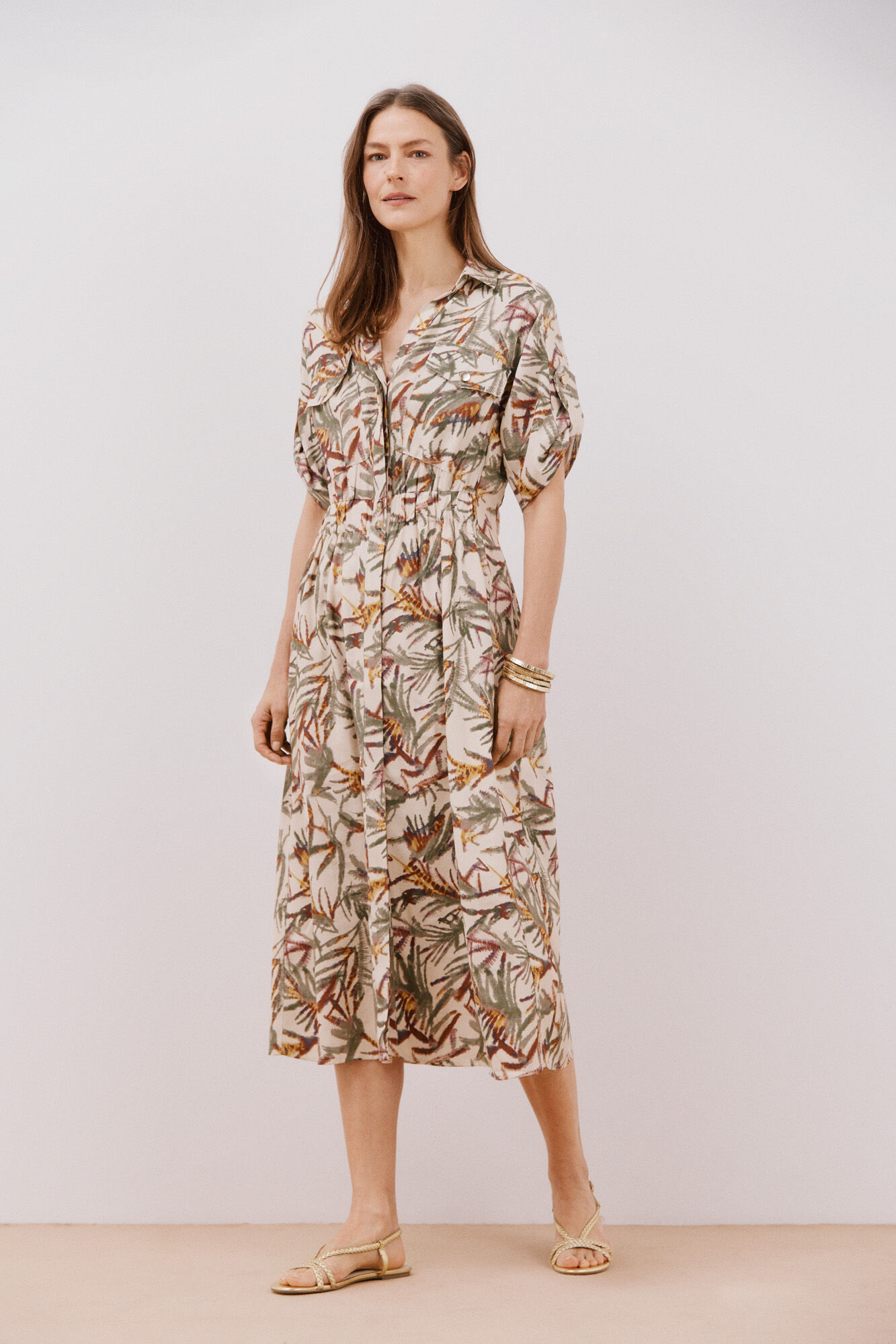 Cortefiel Vestido estampado midi Estampado blanco