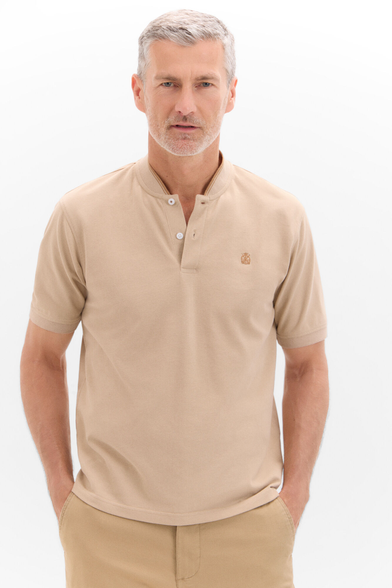 Cortefiel Polo cuello bomber Beige