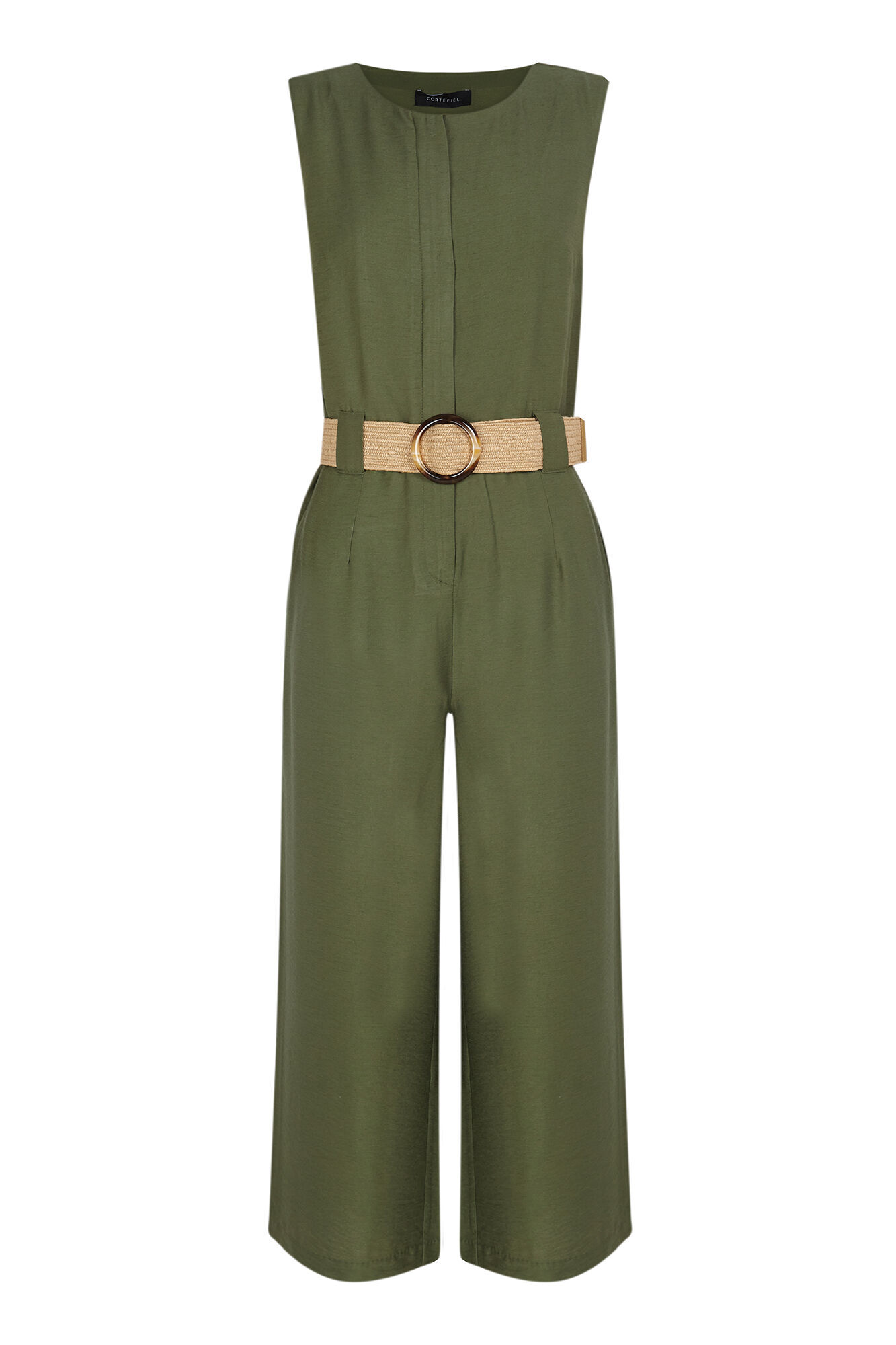 Cortefiel Jumpsuit con cintur&oacute;n a contraste Kaki