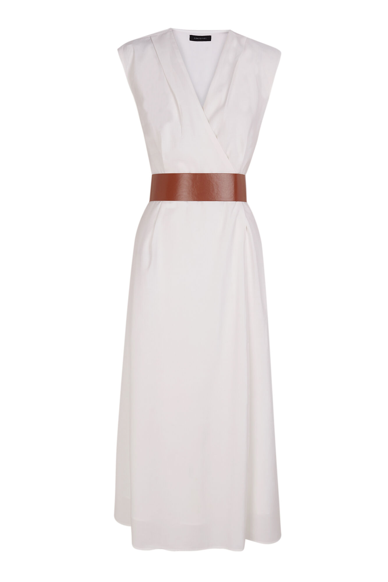 Cortefiel Vestido blanco con cintur&oacute;n Blanco