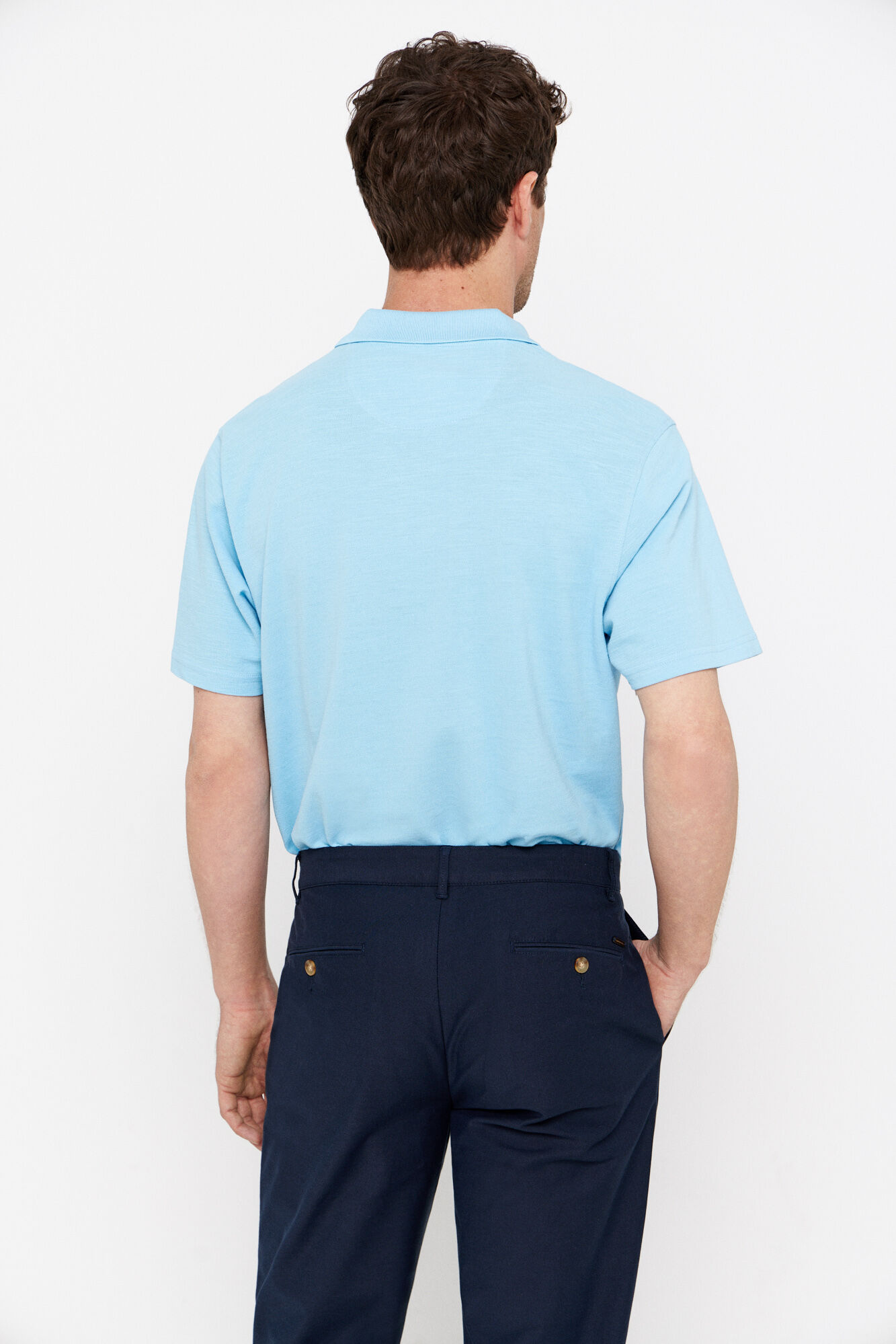 Cortefiel Polo piqu&eacute; slub con cuello abierto Azul