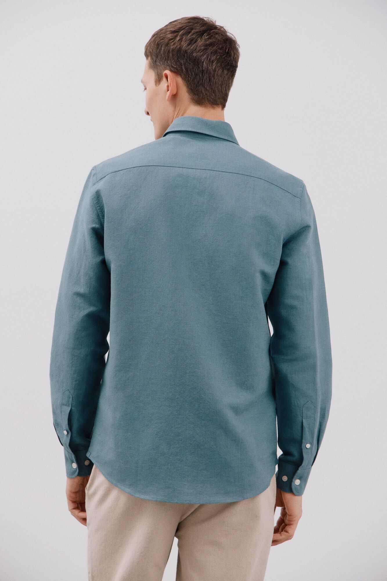 Cortefiel Camisa lino algod&oacute;n liso Azul