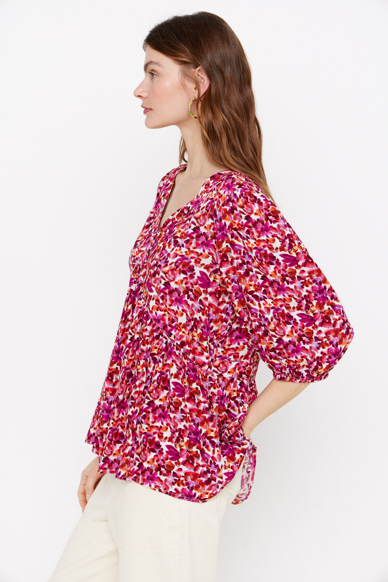 Cortefiel Blusa escote pico estmpada Multicolor