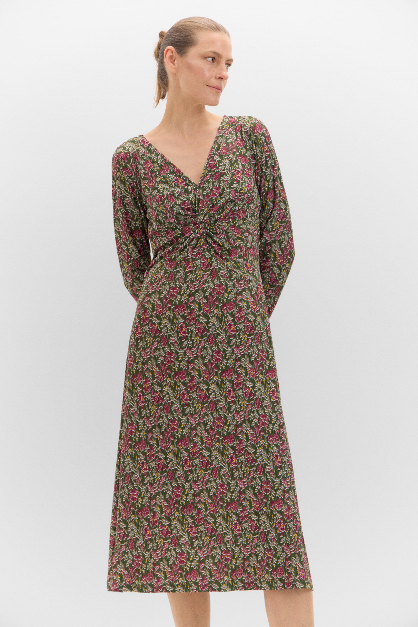 Cortefiel Vestido con nudo frontal Estampado verde