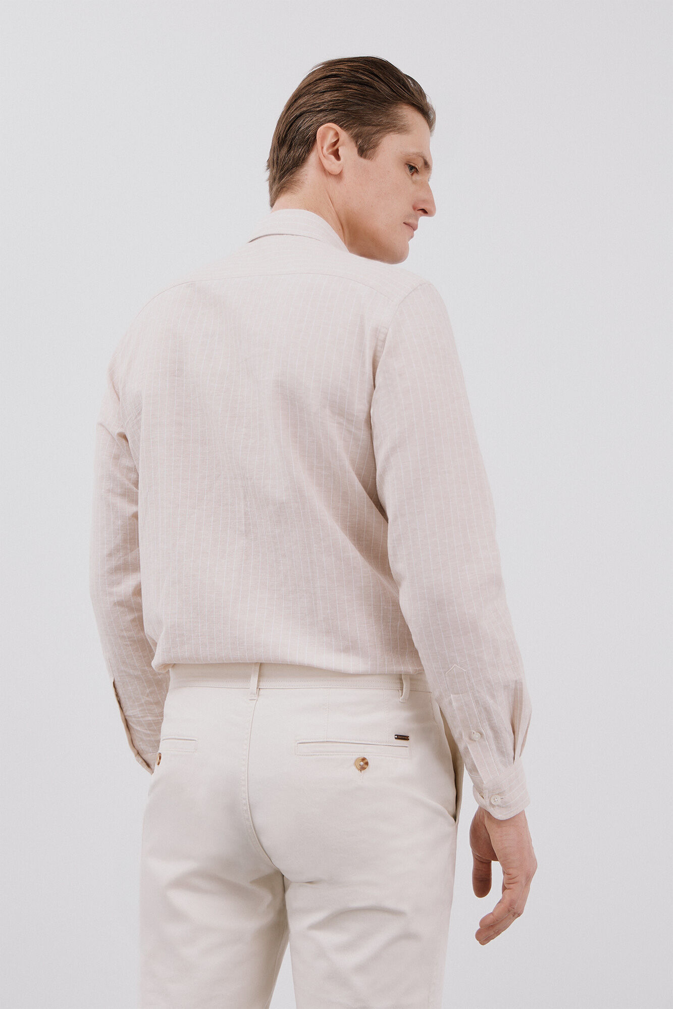 Cortefiel Camisa lino algod&oacute;n rayas Beige