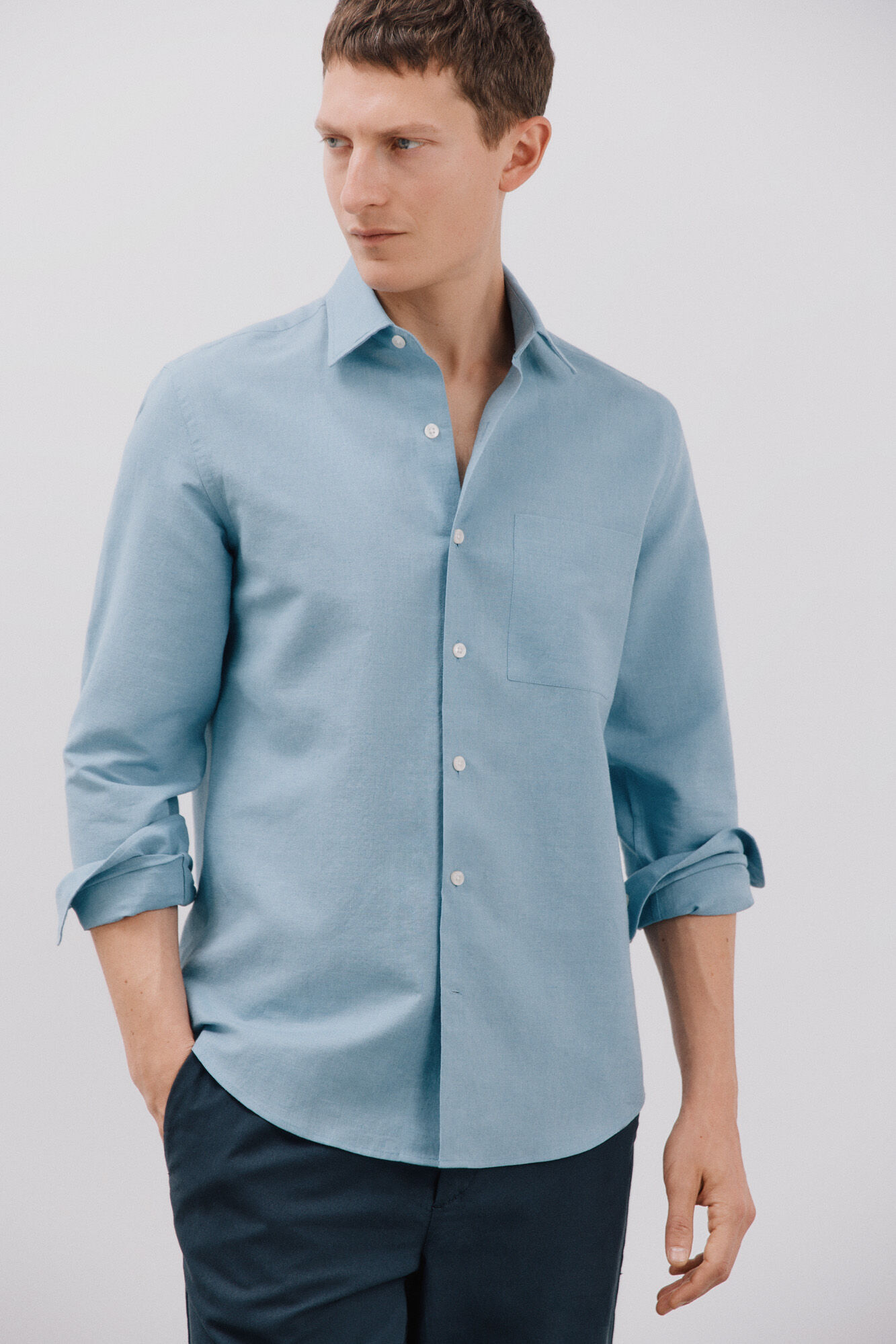 Cortefiel Camisa lino algod&oacute;n liso