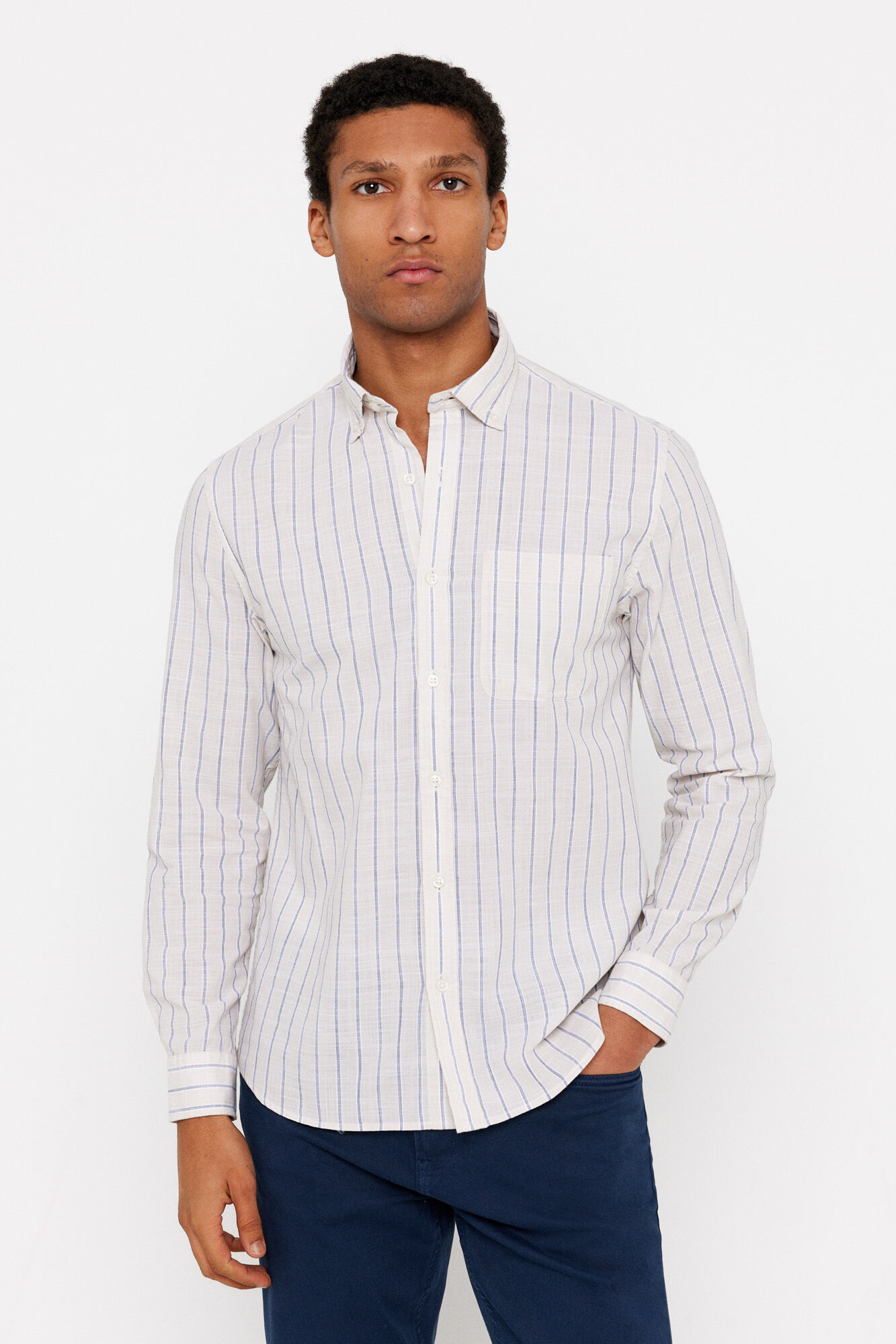 Cortefiel Camisa rayas tejido flam&eacute;