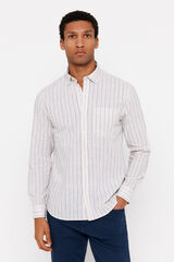Cortefiel Camisa rayas tejido flam&eacute; Beige