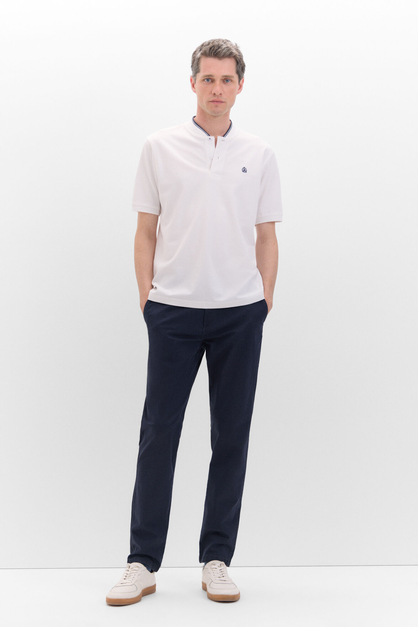 Cortefiel Polo cuello bomber Blanco