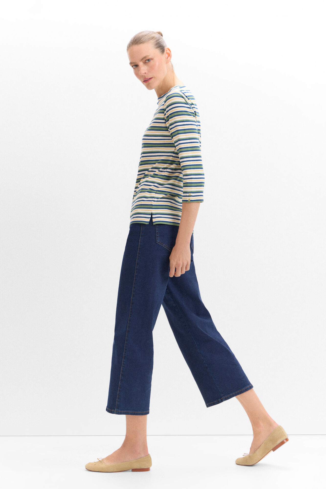 Cortefiel Jeans Palazzo Crop Azul