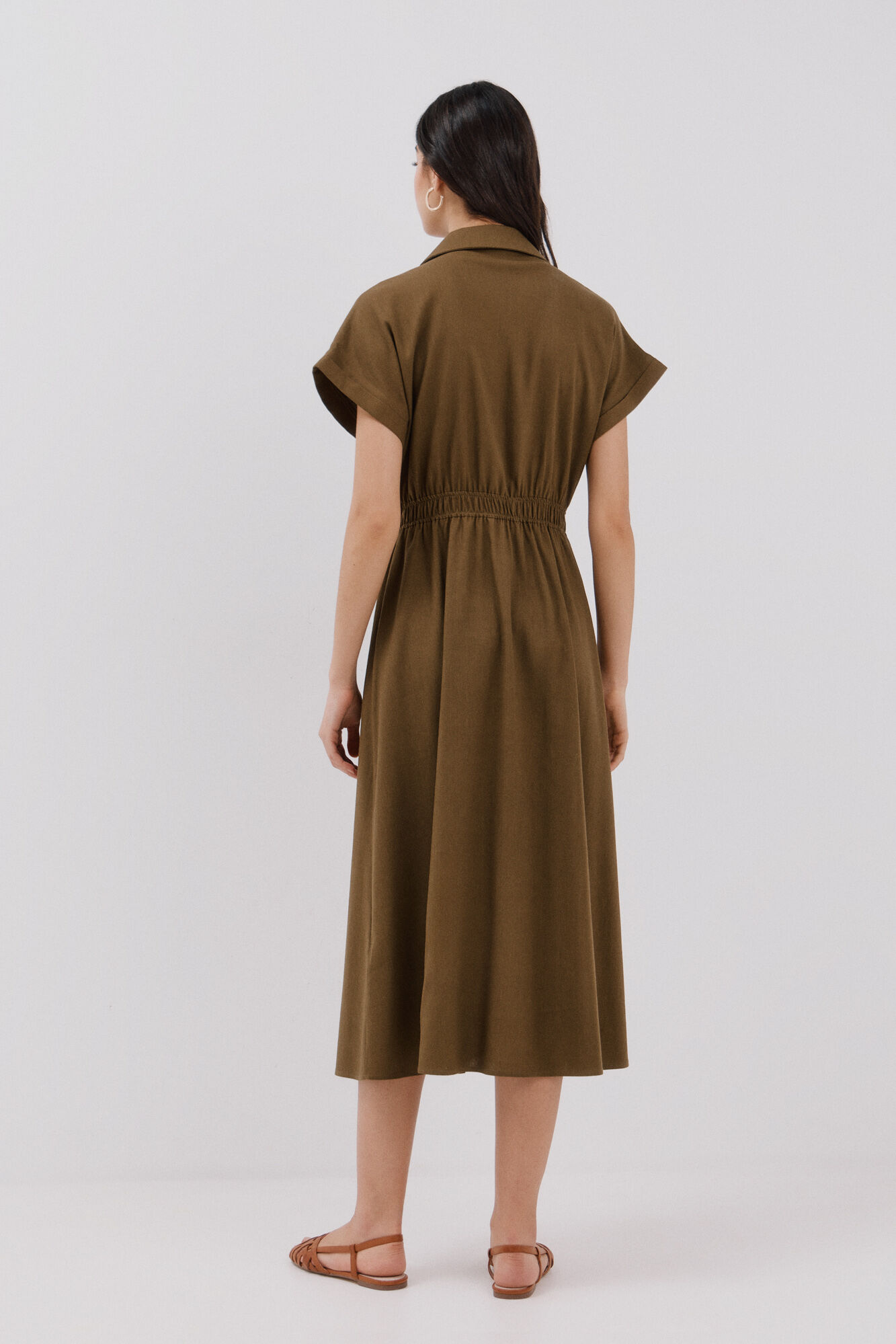 Cortefiel Vestido camisero midi Kaki