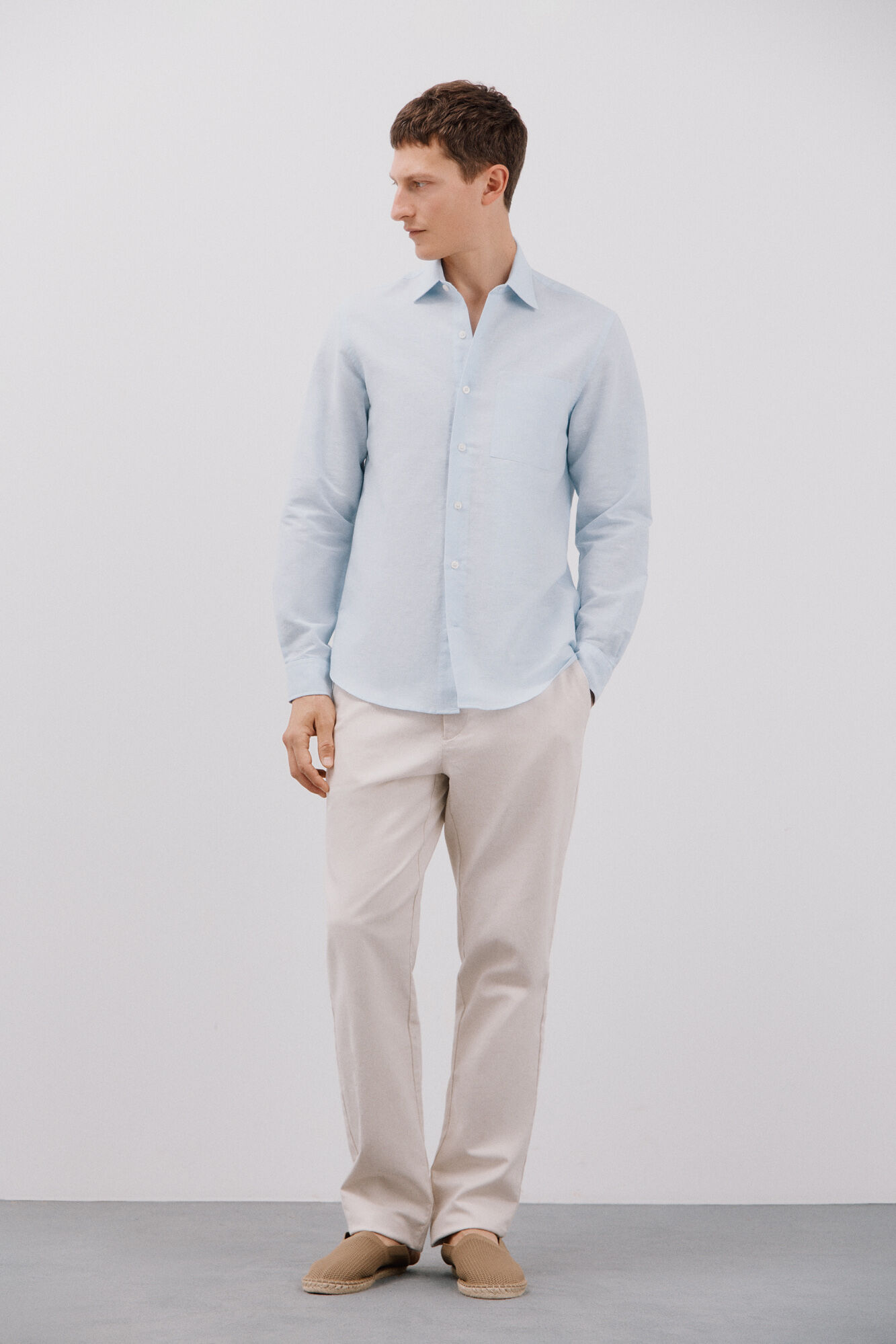 Cortefiel Camisa lino algod&oacute;n liso Azul