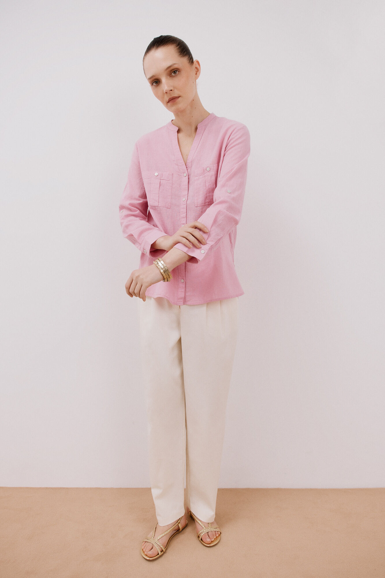 Cortefiel Camisa confeccionada con lino Lila