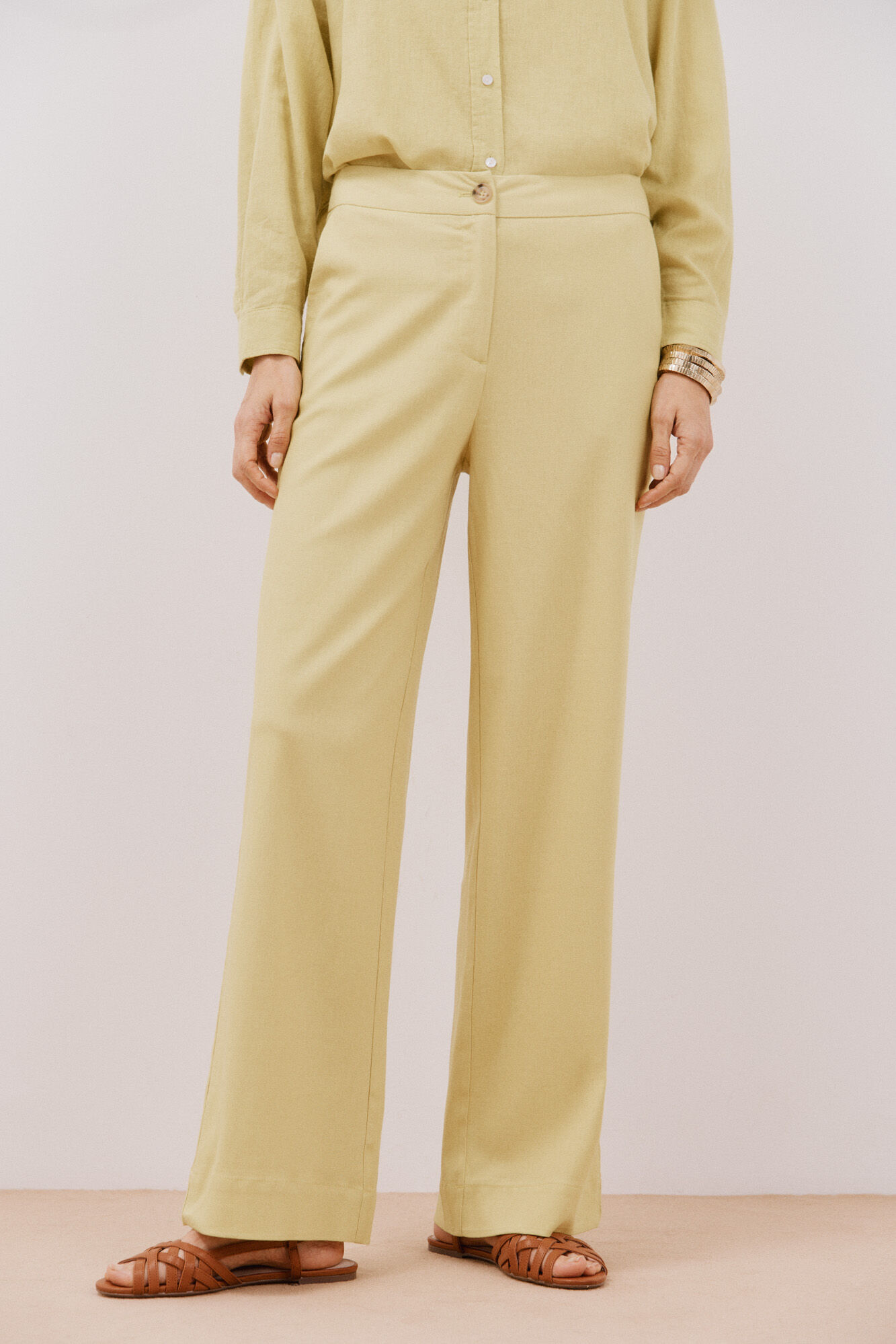 Cortefiel Pantal&oacute;n lino Amarillo