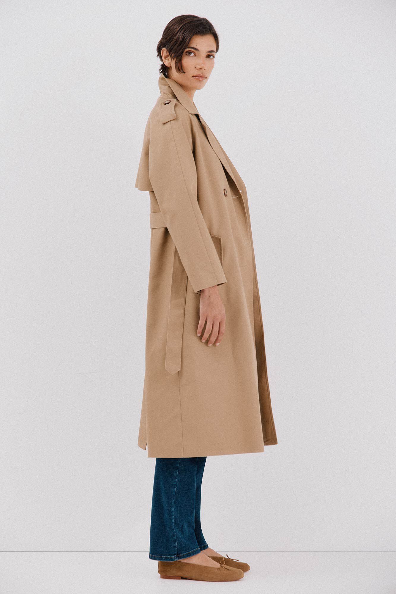 Cortefiel Gabardina larga con tejido gabardina