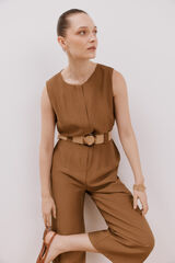 Cortefiel Jumpsuit con cintur&oacute;n a contraste Marr&oacute;n oscuro