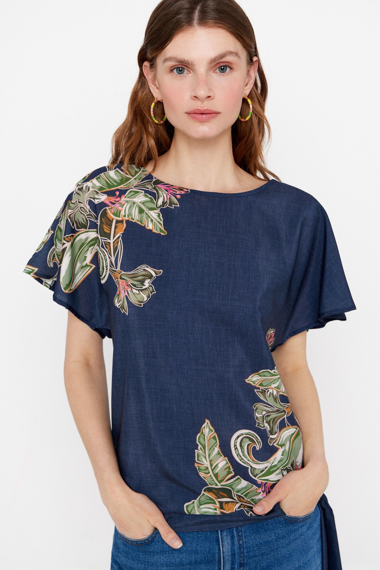 Cortefiel Top combinado estampado Azul marino