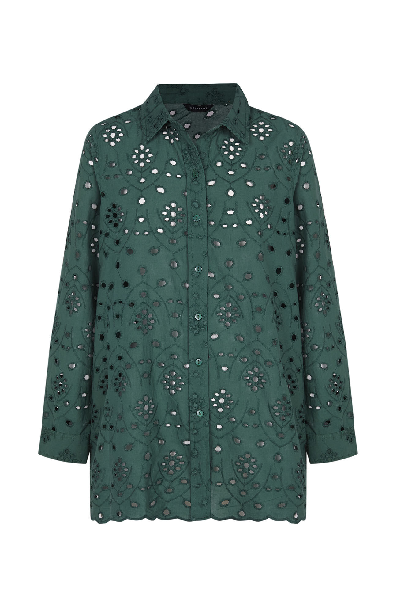 Cortefiel Camisa algod&oacute;n bordado Verde oscuro