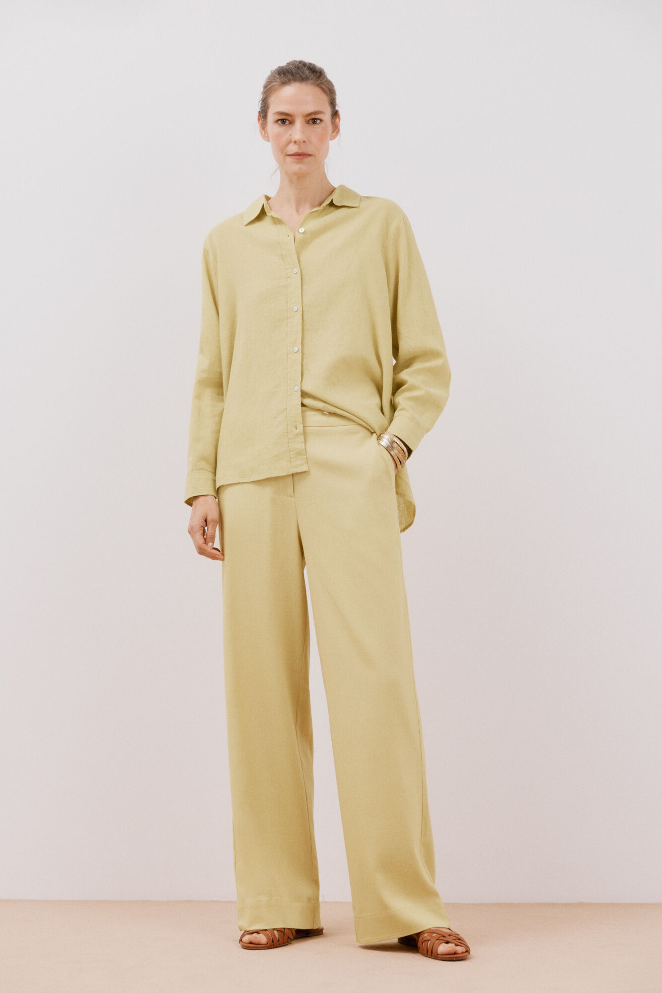 Cortefiel Pantal&oacute;n lino Amarillo